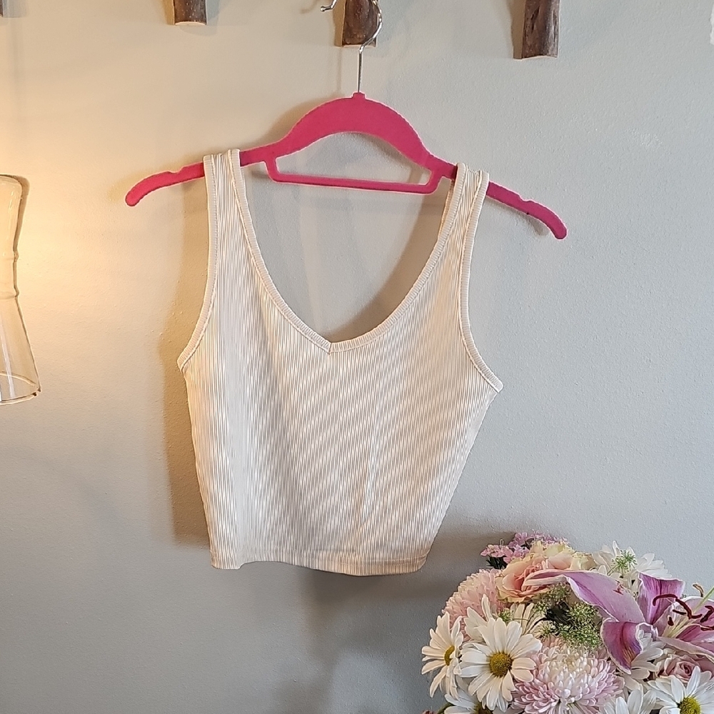 Cream Ribbed Tank Top